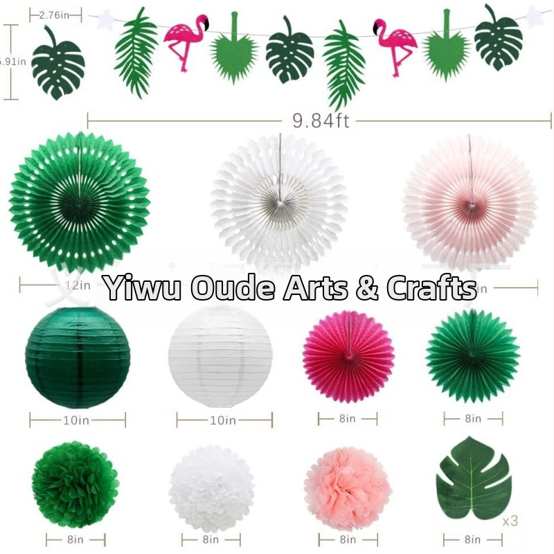 Комплект флагчета за лятна плажна украса — фламинго, ананас и цветя; хартия за занаяти, геометричен стил, модерен минимализъм.