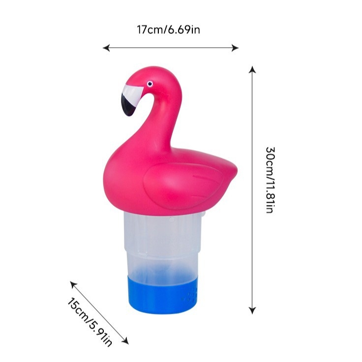 Felfújható medence adagoló és tisztító kiegészítő készlet teknős fej, flamingó és kacsa formákkal; anyagok: PP, UV-álló PVC, ABS; márka Beautiful pool cleanser