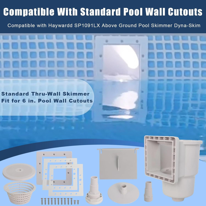 Стенно скимер за басейн — ABS материал; съвместим с отвори по стената на басейна; замяна за SP1091LX подов скимер; подходящ за надуваеми басейни