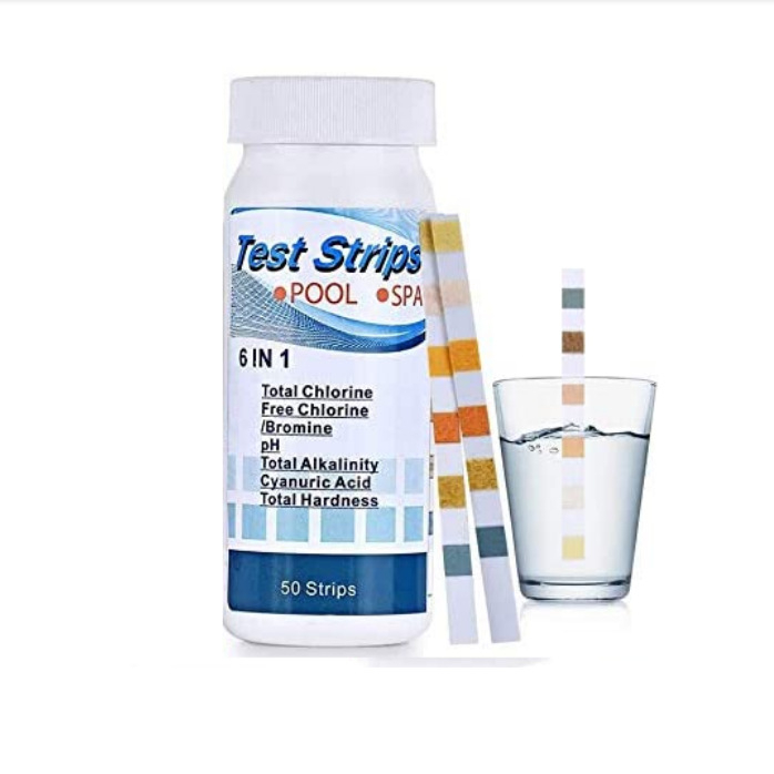 6-in-1 daugiafunkcinis vandens kokybės testavimo popierius: modelis W-6; matuoja bendrą chlorą, likusį chlorą, pH, bendrąjį alkalinitetą ir kietumą