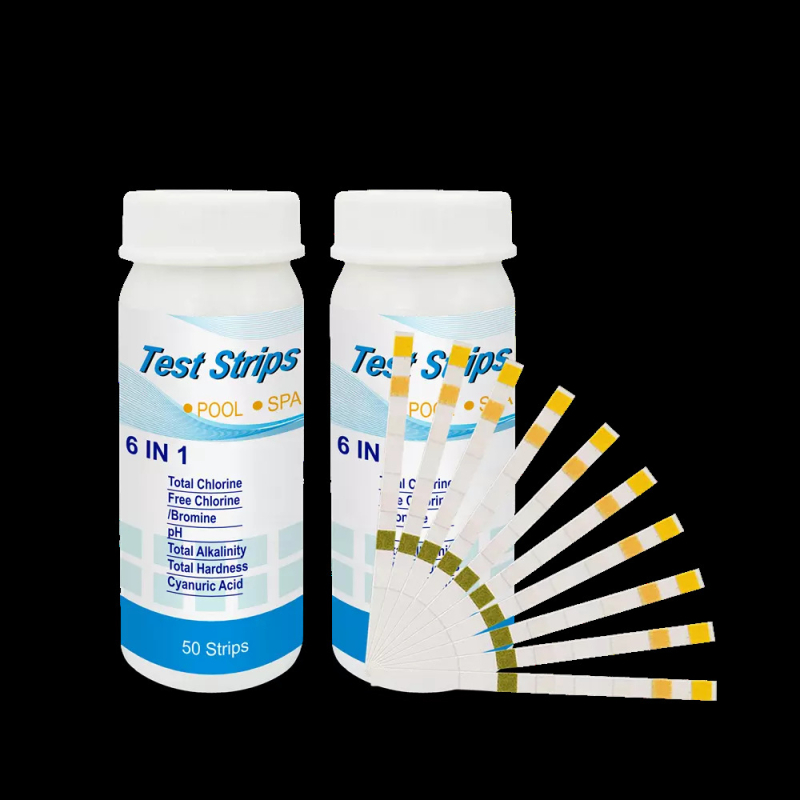 6-in-1 daugiafunkcinis vandens kokybės testavimo popierius: modelis W-6; matuoja bendrą chlorą, likusį chlorą, pH, bendrąjį alkalinitetą ir kietumą