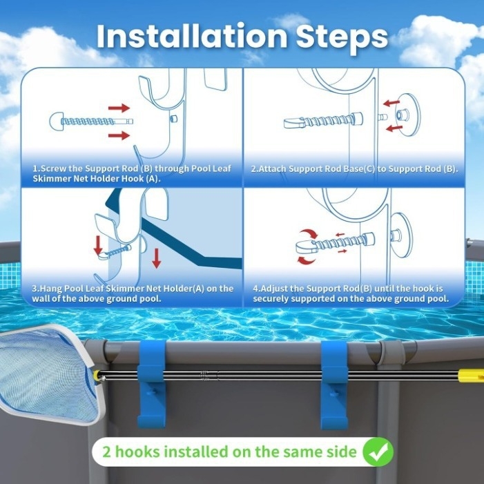 Kültéri műanyag medencetartó kampóval, dupla kampó kialakítás, stabil támogatás, terhelés 1–3 kg