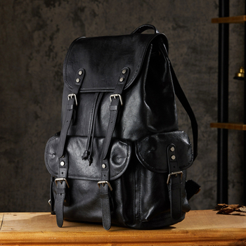 Ανδρικό σακίδιο από γνήσιο δέρμα βοδιού, χειροποίητο με φυτική κατεργασία του πρώτου στρώματος δέρματος; συμβατό με φορητό υπολογιστή 15 ιντσών; χωρητικότητα κάτω από 20 λίτρα; μόδα σε κορεάτικο στυλ