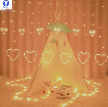 Širdies formos užuolaidų šviestuvai su žvaigždžių elementais – 6W, 220V, IP44, Modelis 000321, CE sertifikuotas