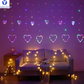 Širdies formos užuolaidų šviestuvai su žvaigždžių elementais – 6W, 220V, IP44, Modelis 000321, CE sertifikuotas