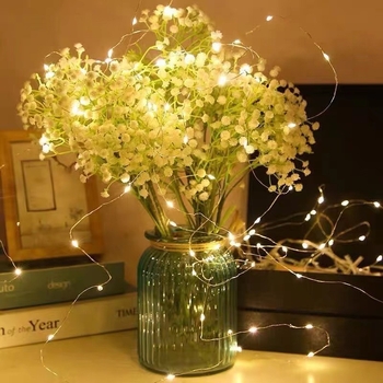 LED λαμπάκια με χαλκό σύρμα για διακόσμηση, με θήκη μπαταρίας, 300 LED, 3V-4.5V, IP43, 3800K, 10000 ώρες