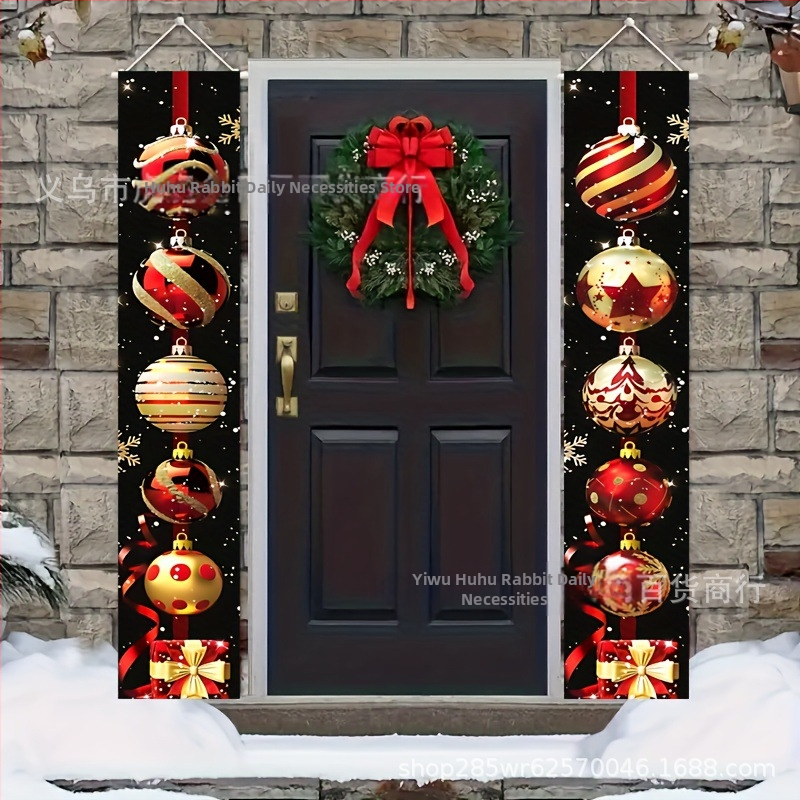 Коледна лента за входна врата с двойни надписи – минималистичен реквизит за сценично оформление