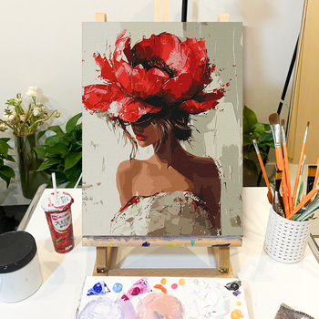 Дигитална маслена картина с момиче и цветя – DIY ръчно рисувана, без рамка, за хол и ресторант, модерен минималистичен стил