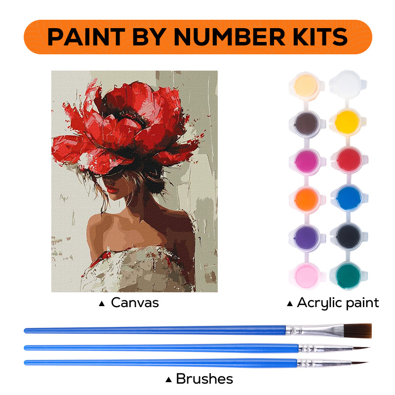 Дигитална маслена картина с момиче и цветя – DIY ръчно рисувана, без рамка, за хол и ресторант, модерен минималистичен стил