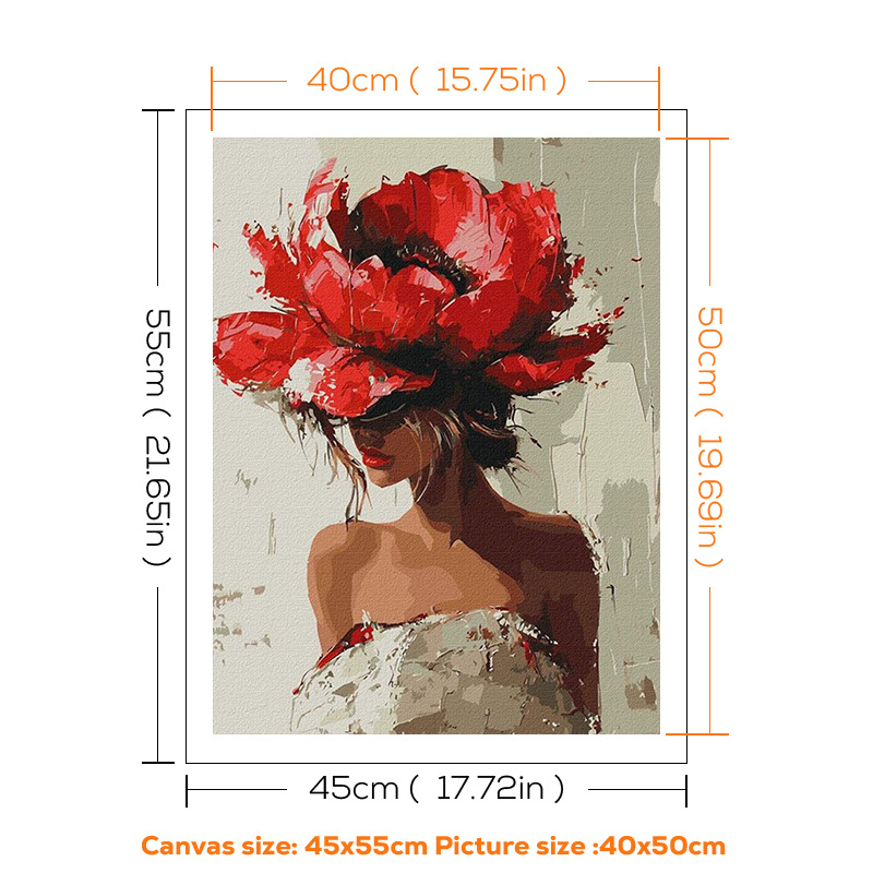 Дигитална маслена картина с момиче и цветя – DIY ръчно рисувана, без рамка, за хол и ресторант, модерен минималистичен стил