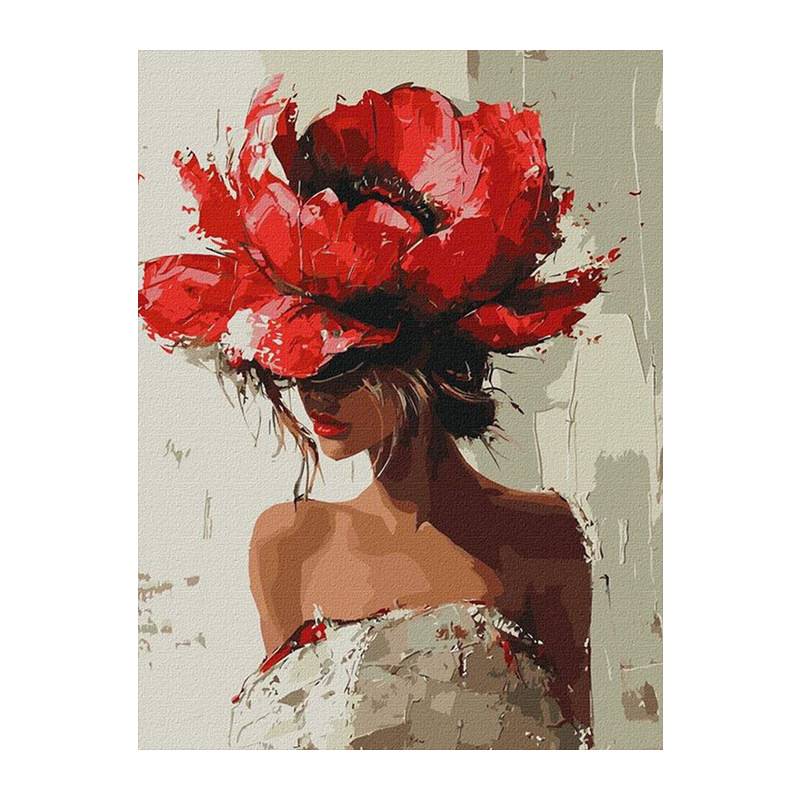 Дигитална маслена картина с момиче и цветя – DIY ръчно рисувана, без рамка, за хол и ресторант, модерен минималистичен стил