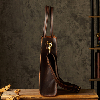 Ръчно изработена мъжка делова чанта от първокласна телешка кожа, вертикална делова чанта за документи, подплата от полиестер, модел 5287