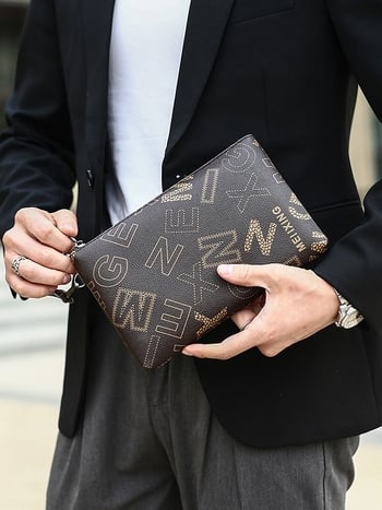 Vīriešu clutch soma - PU, Ūdensnecaurlaidīga, Nolietojumizturīga, Burtiem raksts - Pavasaris 2024