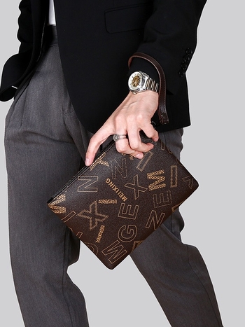 Vīriešu clutch soma - PU, Ūdensnecaurlaidīga, Nolietojumizturīga, Burtiem raksts - Pavasaris 2024