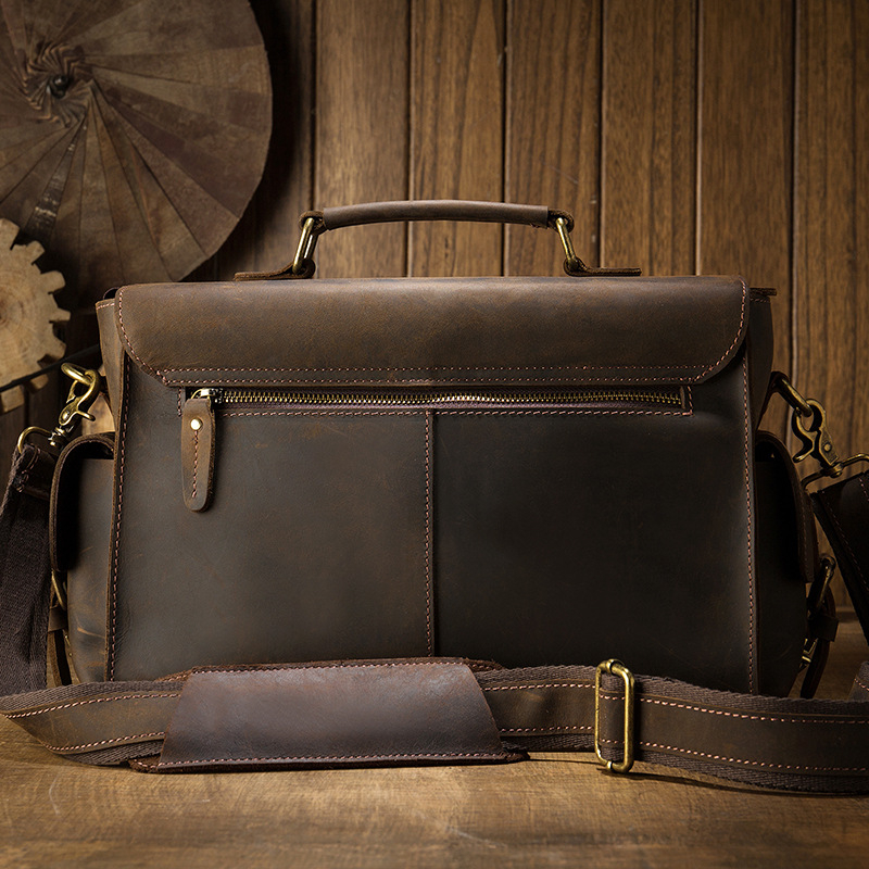 Kézzel készített Crazy Horse bőrtáska DSLR-kamerához férfiaknak — vintage oldaltáska, első réteg bőr, modell 6392