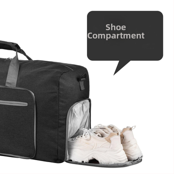 Διπλωτή τσάντα ταξιδιού με θήκη για παπούτσια, αδιάβροχη, διαχωρισμός στεγνό-βρεγμένο, ύφασμα, επένδυση πολυεστέρα, αστικός απλός σχεδιασμός για υπαίθρια σπορ