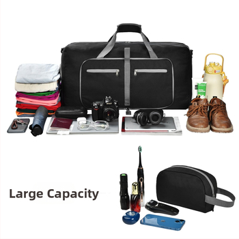 Διπλωτή τσάντα ταξιδιού με θήκη για παπούτσια, αδιάβροχη, διαχωρισμός στεγνό-βρεγμένο, ύφασμα, επένδυση πολυεστέρα, αστικός απλός σχεδιασμός για υπαίθρια σπορ