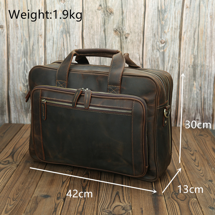 Férfi bőrből készült üzleti táska laptophoz – vízszintes négyszögletes forma, cipzáras nyitás, belső rekeszek, laptop zseb