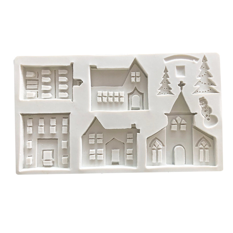Szilikon fondant forma karácsonyfa, kastély és házikó alakokhoz – tortadíszítő forma