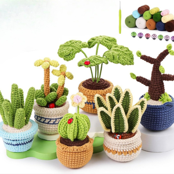 6-частен комплект за плетене с кука за сукуленти, включва материали и английско видео обучение