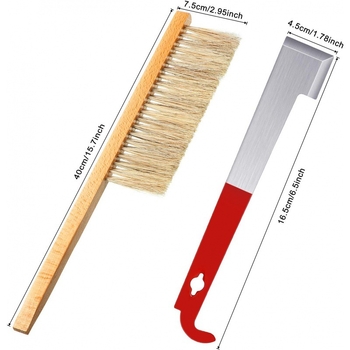 Εργαλείο μελισσοκομίας για κυψέλες, ανοξείδωτος χάλυβας, άγκιστρο τύπου J για πλαίσιο, διπλή βούρτσα-σκουπίστρα για μελίσσια, ξύστρα τύπου J με ουρά