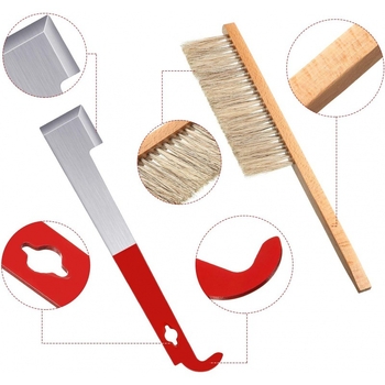 Εργαλείο μελισσοκομίας για κυψέλες, ανοξείδωτος χάλυβας, άγκιστρο τύπου J για πλαίσιο, διπλή βούρτσα-σκουπίστρα για μελίσσια, ξύστρα τύπου J με ουρά