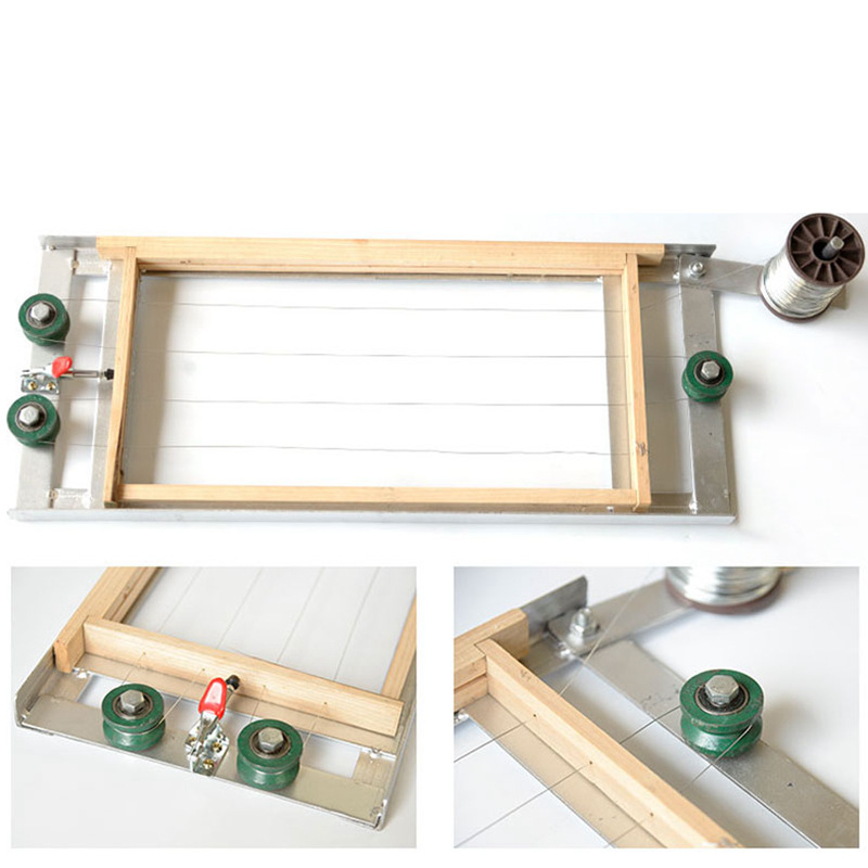 Mesindusvahendid raamidele: ülemine traadiseade raamidele, terasest traadist lisad, traadi pingutaja ja tõmbaja