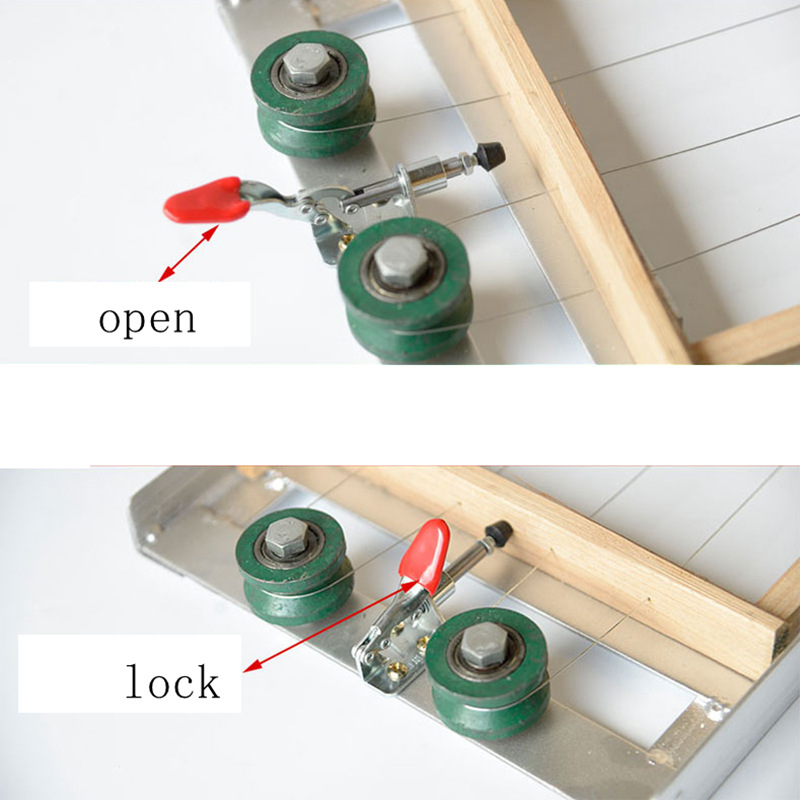 Mesindusvahendid raamidele: ülemine traadiseade raamidele, terasest traadist lisad, traadi pingutaja ja tõmbaja