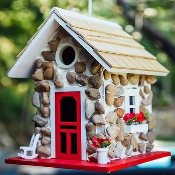 Οικία πουλιών από συνθετική ρητίνη — πέτρινο εξομοίωμα για εξωτερικό κρέμασμα σε δέντρο, Hiro, Resin Crafts