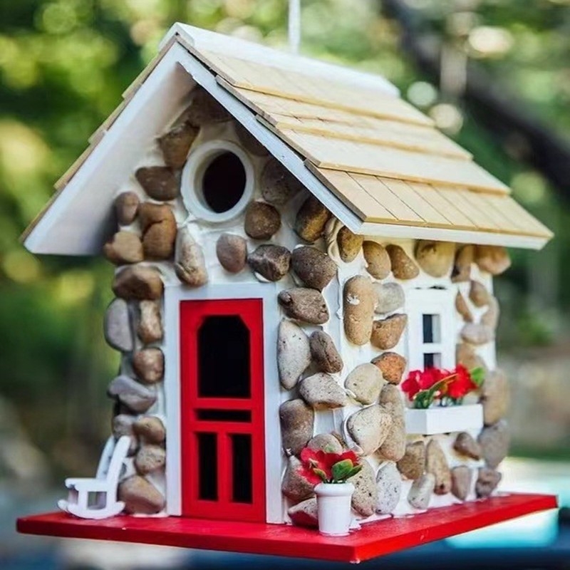 Kućica za ptice od umjetne smole – kamena kućica za vanjsko obješavanje na drvo, Hiro, Resin Crafts