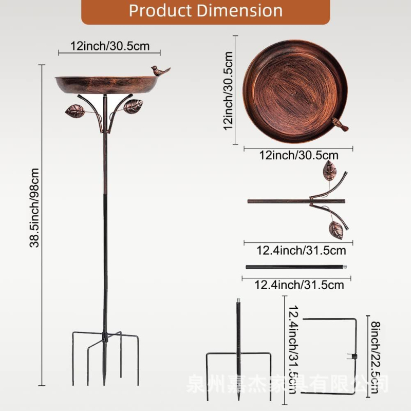 Kerti vas vasalt madárfürdő talppal – Vintage stílusú, kültéri használatra készült fém madárfürdő tál, alapot tartalmaz