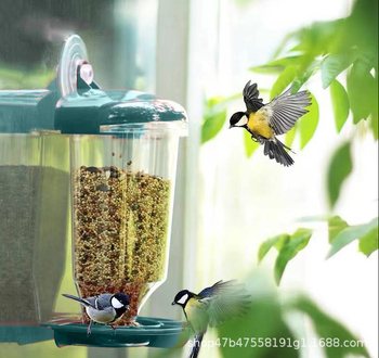 Plastikinis pakabinamas automatinis lesalas paukščiams su dangteliu ir siurbtuku