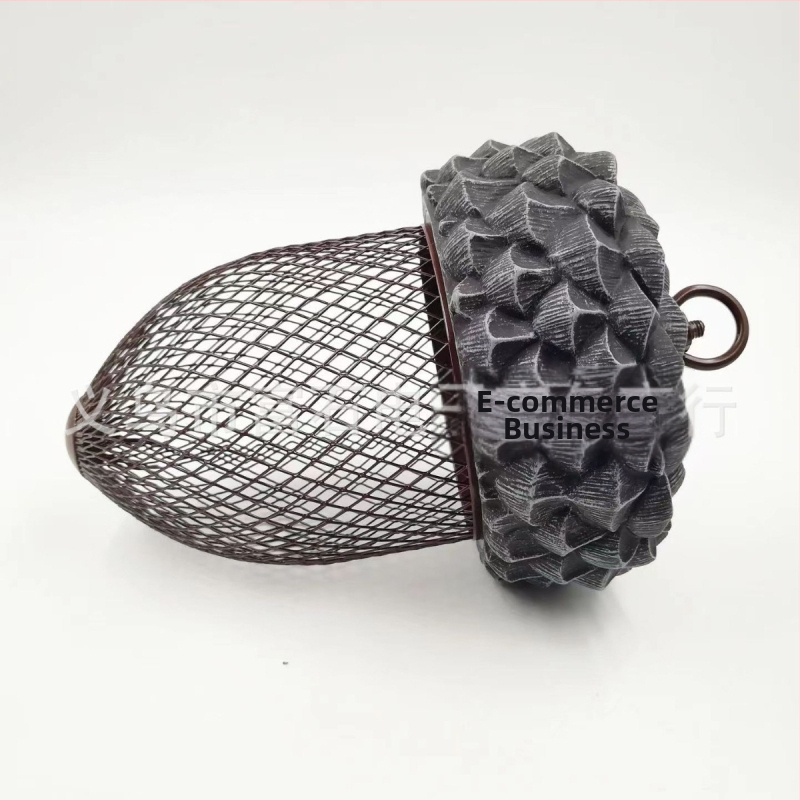 Железен висящ орнамент за градина, хранилка за птици с мотив колибри и жълъд, гравиран дизайн, електроплакирана повърхност