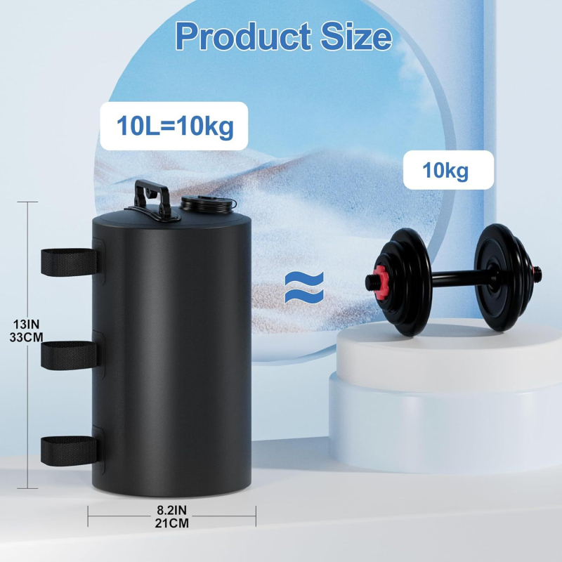 Išorinė vandens talpa 10L, cilindrinė sustiprinta svorinė talpa, PVC atsparus vandeniui audinys