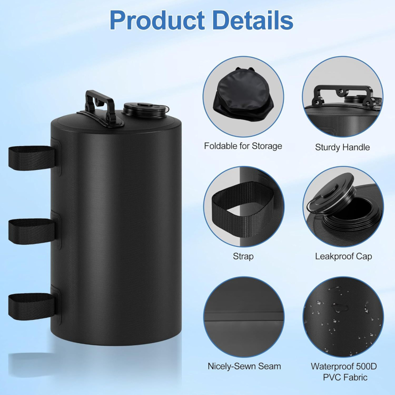 Išorinė vandens talpa 10L, cilindrinė sustiprinta svorinė talpa, PVC atsparus vandeniui audinys