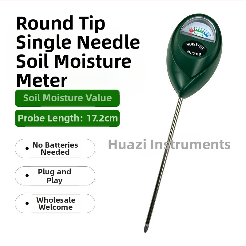 Augsnes mitruma mērītājs ar vienu adatu, apaļa galva, pārnēsājams dārza instruments (profesionālais)