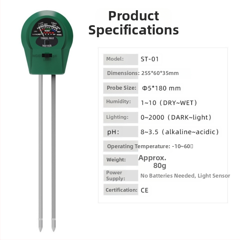 Почвен тестер за влажност, светлина и pH; почвен хигрометър, модел ST01