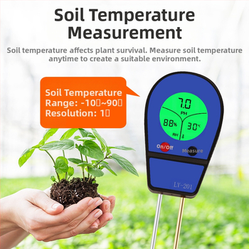 Augsnes pH, temperatūras un mitruma mērinstruments ar digitālo displeju LY201, precizitāte ±1