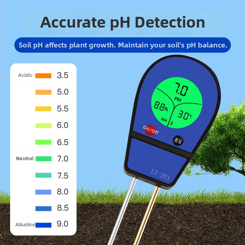 Augsnes pH, temperatūras un mitruma mērinstruments ar digitālo displeju LY201, precizitāte ±1