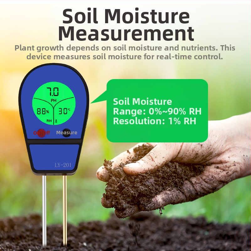 Augsnes pH, temperatūras un mitruma mērinstruments ar digitālo displeju LY201, precizitāte ±1