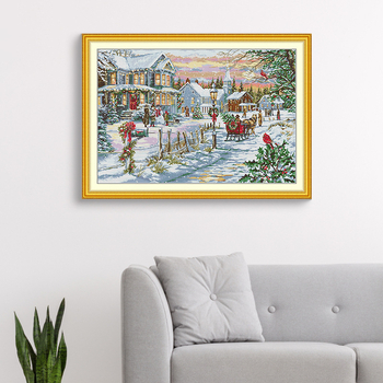 Комплект за кръстат бод: пейзаж, плат 11CT, кръстат бод, материали: екологичен памук / чист памук