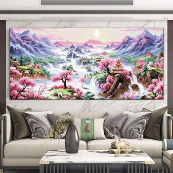 Комплект за кръстат бод – Панорамна ландшафтна бродерия върху 11CT памучно платно за всекидневна и спалня