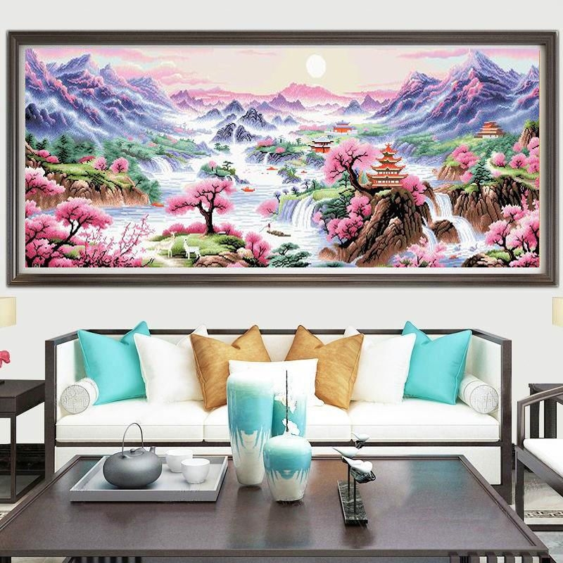 Комплект за кръстат бод – Панорамна ландшафтна бродерия върху 11CT памучно платно за всекидневна и спалня