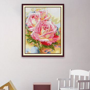 Комплект за кръстосана бродерия – мотив две рози и растения, платно 11CT, материал: екологичен памук, включени нишки