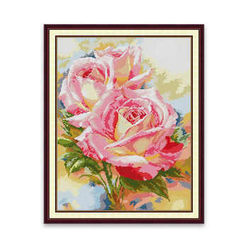 Комплект за кръстосана бродерия – мотив две рози и растения, платно 11CT, материал: екологичен памук, включени нишки