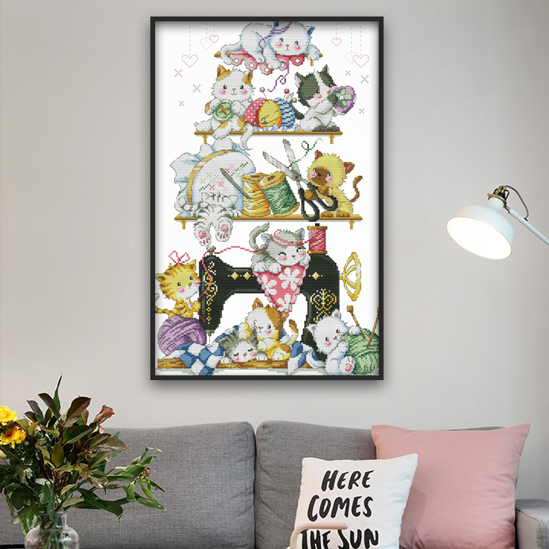 Комплект за кръстат брод — дизайн с коте, 11CT плат, екологичен памук/чист памук, DIY кръстат брод