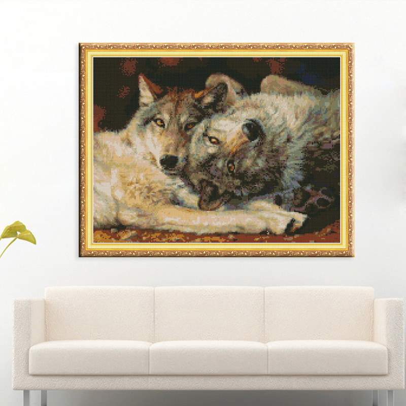 Комплект за кръстат бод с животински мотив (11CT платно, памучен материал – екологичен/чист памук, подходящ за хол и спалня)