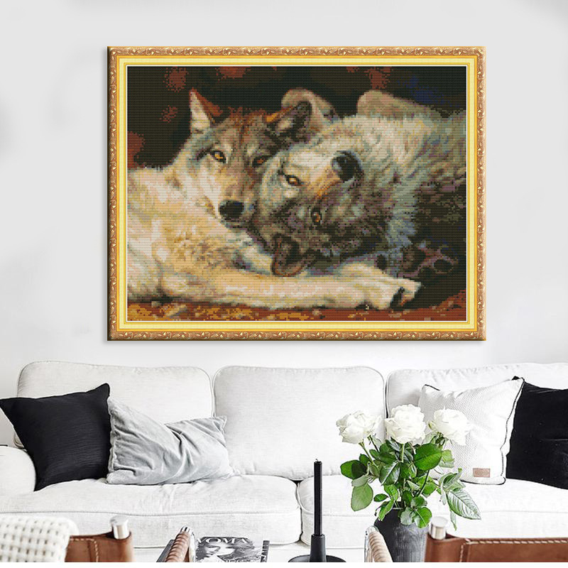 Комплект за кръстат бод с животински мотив (11CT платно, памучен материал – екологичен/чист памук, подходящ за хол и спалня)