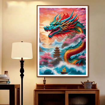 Комплект за кръстат бод, платно 9CT, модерен китайски стил, мотив дракон-зодия