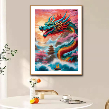 Комплект за кръстат бод, платно 9CT, модерен китайски стил, мотив дракон-зодия